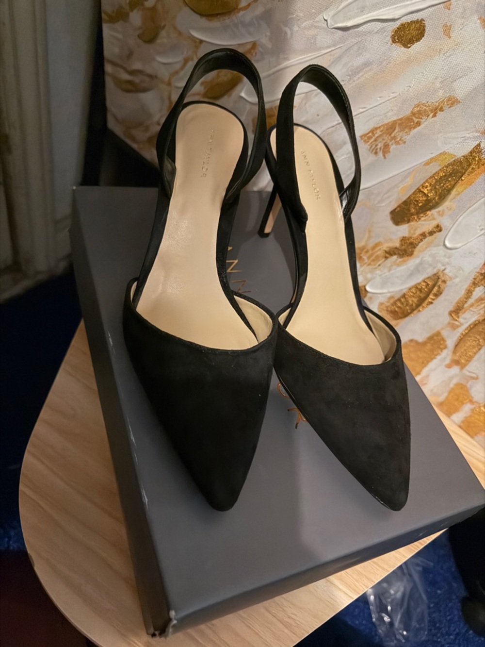 Taylor Black Pointed-Toe Slingback Heels